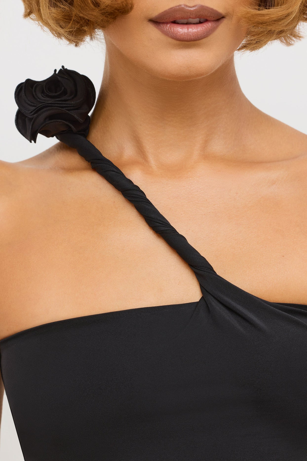 Premium Jersey Asymmetric Cut Out Maxi Dress in Black