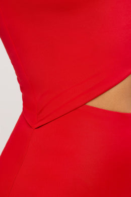 Vestido maxi com recorte assimétrico em jersey premium em vermelho escarlate