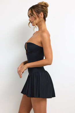 Slinky Jersey Strapless Plunge Neck Mini Dress in Black
