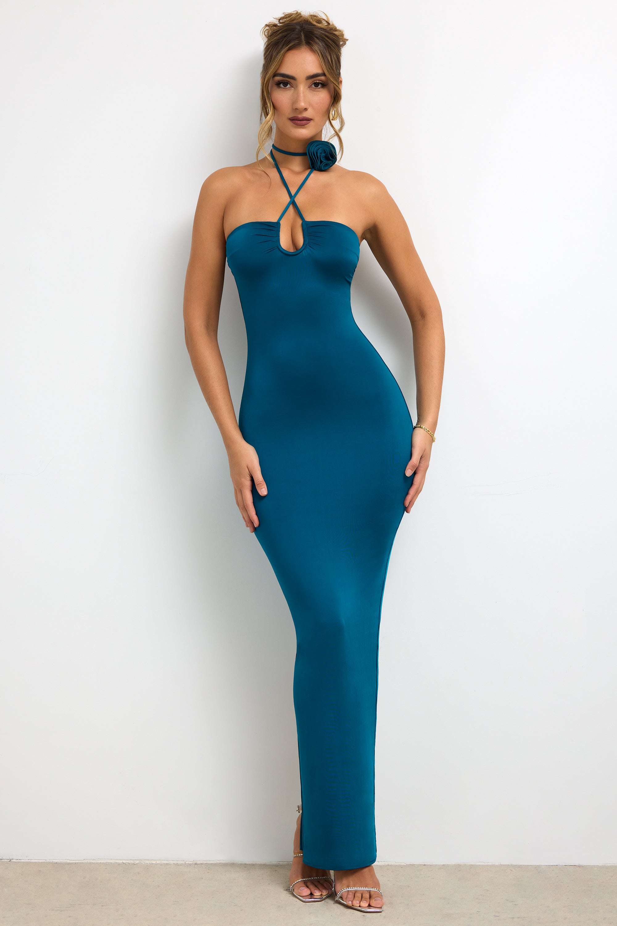 Teal top halter dress