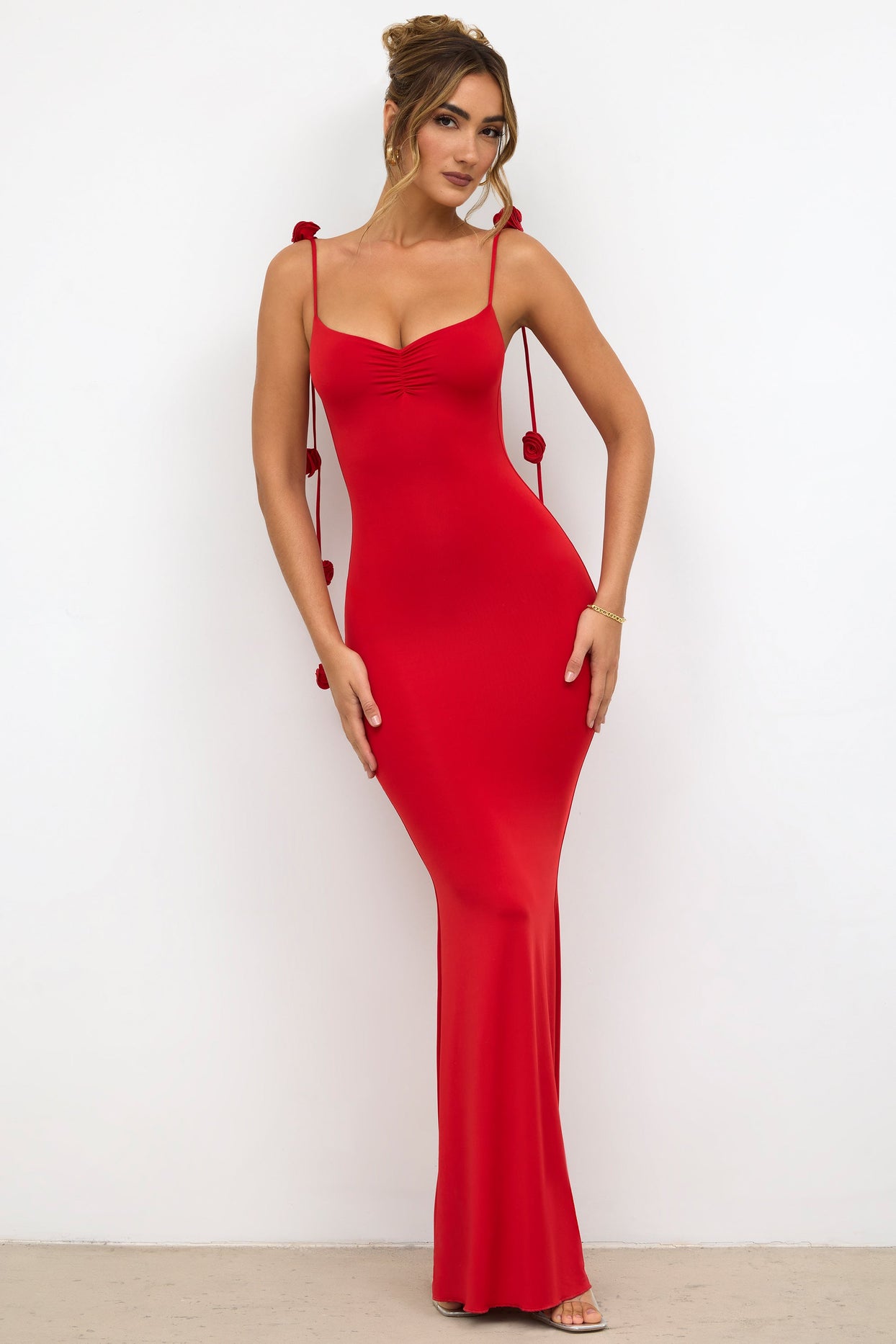 Silky Spaghetti Strap Sleeveless Corset Satin Evening Maxi Dress - Red –  Rosedress