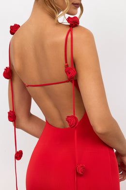 Vestido de noite Slinky Jersey Rose com detalhes em vermelho escarlate