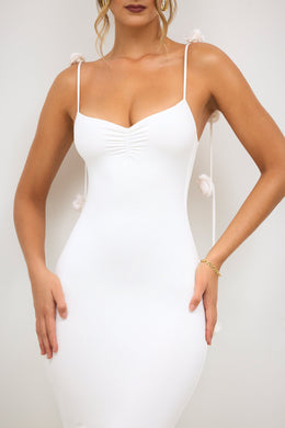 Slinky Jersey Rose Detail Evening Gown in White