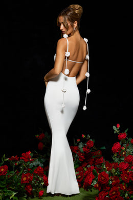 Vestido de noite Slinky Jersey Rose com detalhes em branco