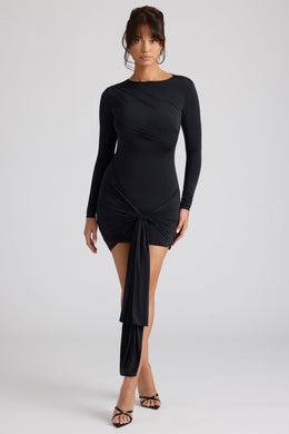Long Sleeve Draped Mini Dress in Black
