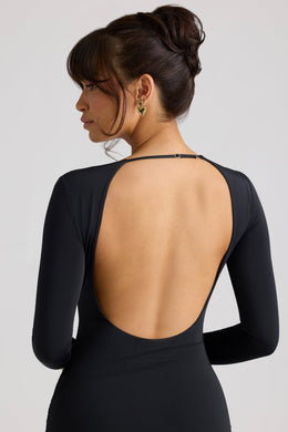 Long Sleeve Draped Mini Dress in Black