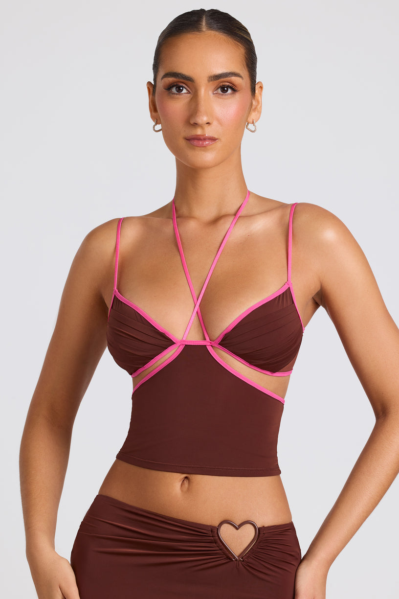 Contrast Binding Cami Top in Chocolate Brown - 1