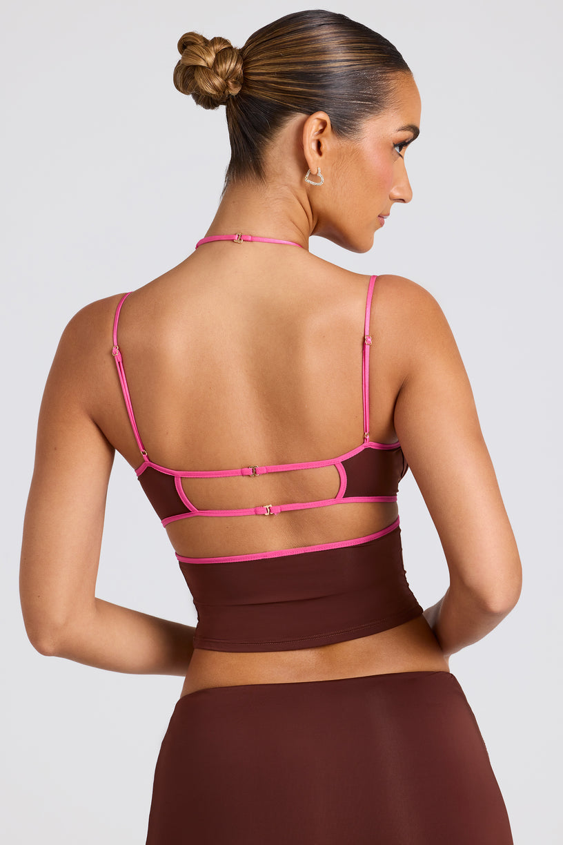 Contrast Binding Cami Top in Chocolate Brown - 2
