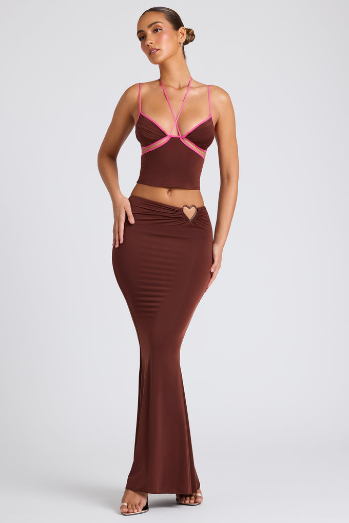 Mid Rise Maxi Skirt in Chocolate Brown