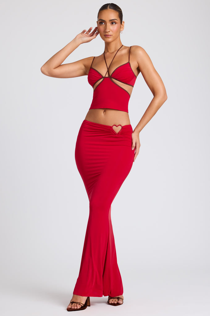 Mid Rise Maxi Skirt in Fire Red