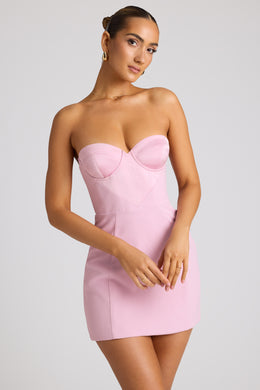 Mini vestido sem alças em linha A em rosa suave