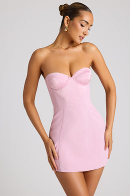 Mini vestido sem alças em linha A em rosa suave