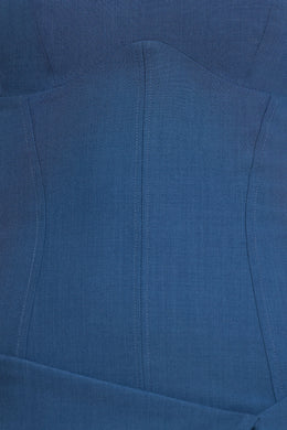 Minivestido plisado cruzado de sarga tejida en azul marino francés