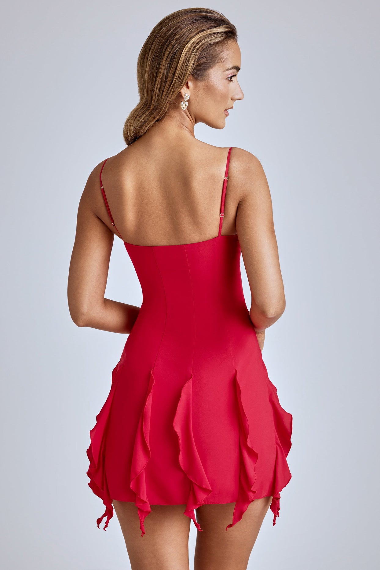Ruffle Mini Dress in Cherry Red