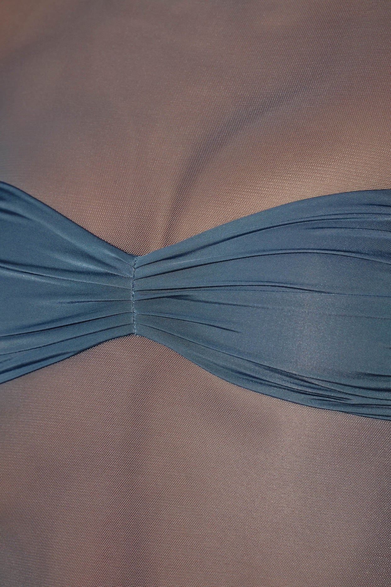 Essie Sheer Panelled Long Sleeve Mini Dress in Steel Blue
