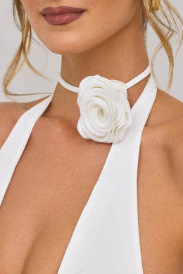 Premium Jersey Flower Tie Choker in White