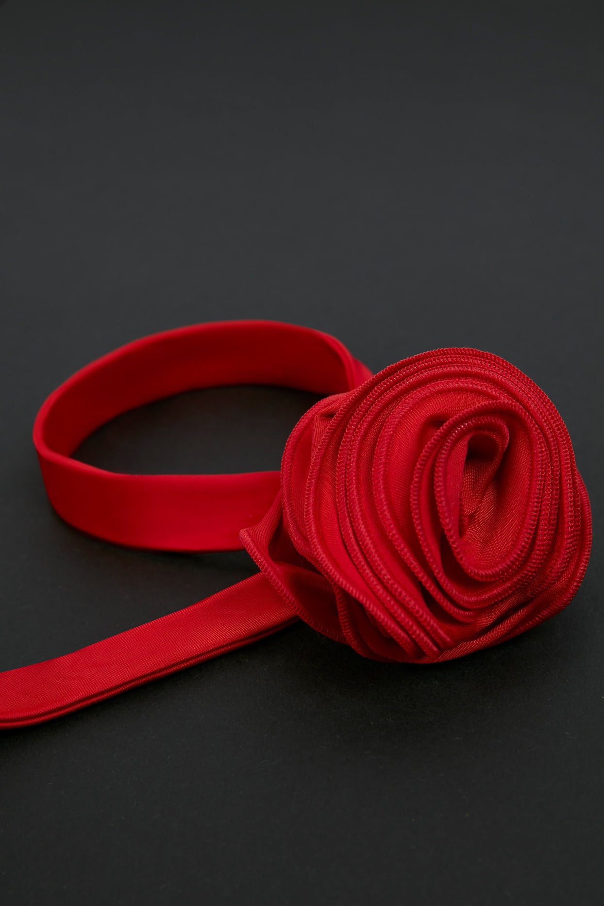 Slinky Jersey Wide Strap Flower Choker in Scarlet Red