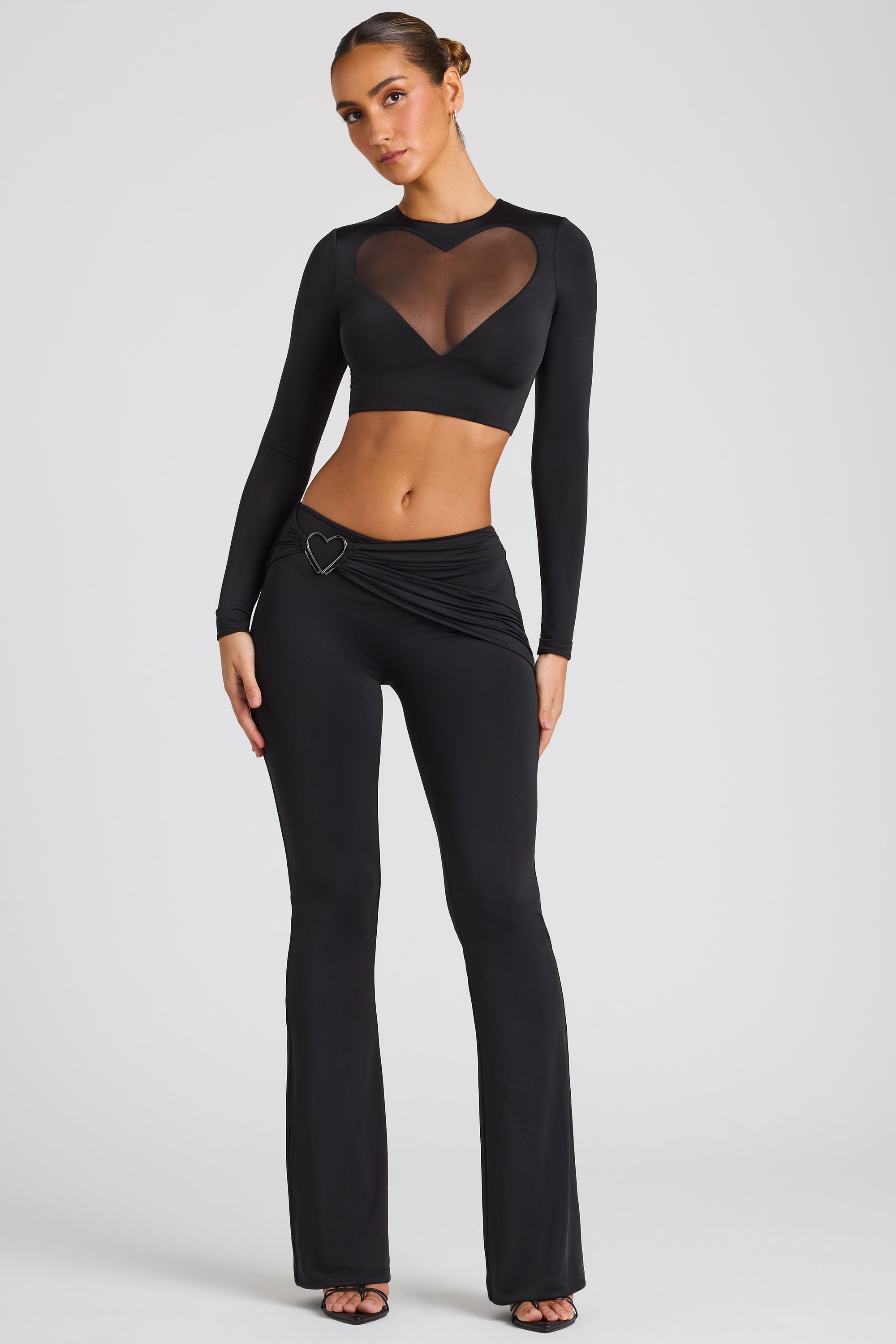 Petite Draped Detail Straight Leg Trousers in Black