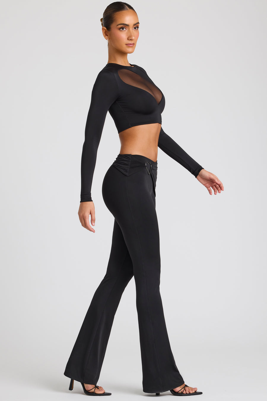 Azar Draped Detail Straight Leg Trousers in Black | Oh Polly