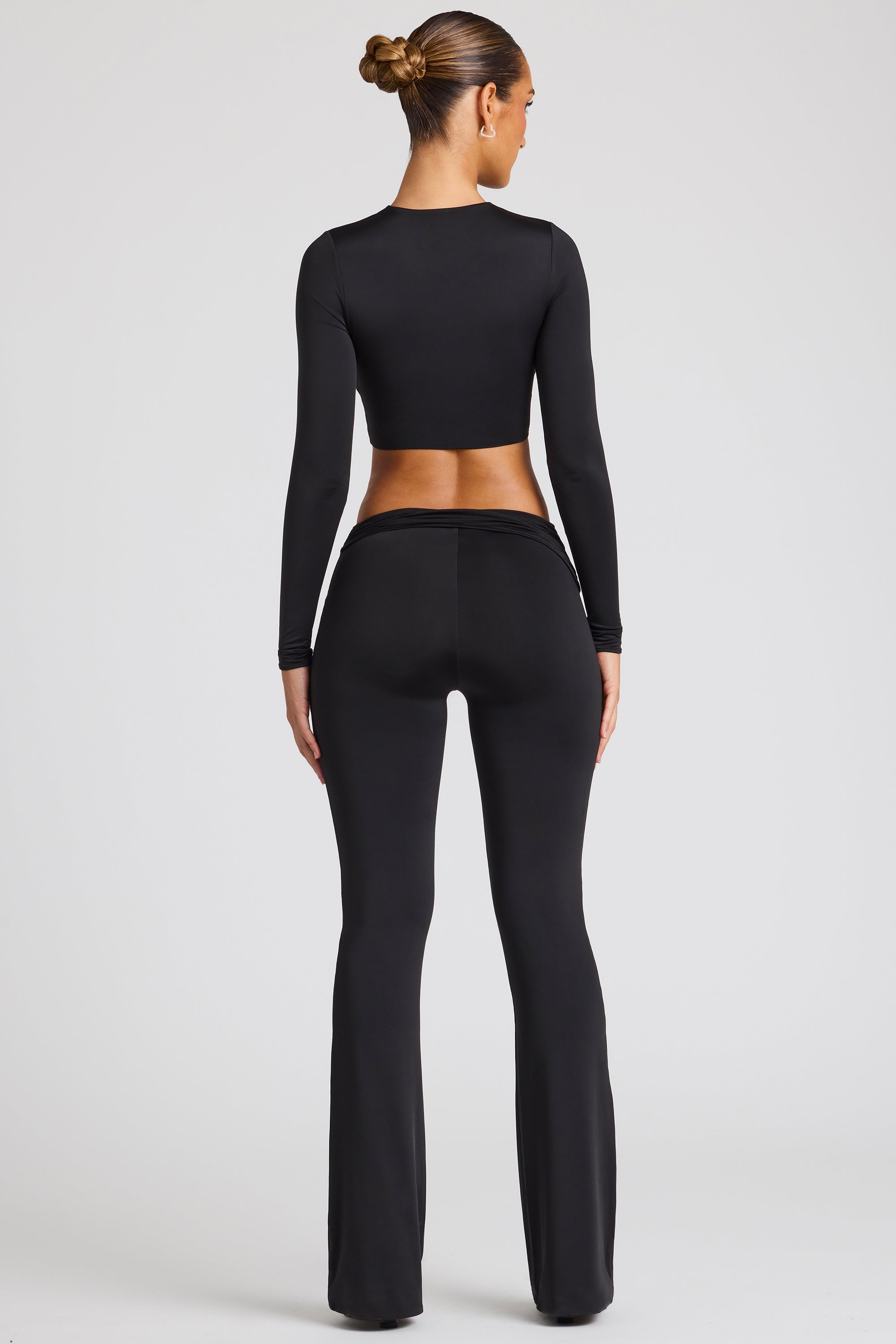 Tall Draped Detail Straight Leg Trousers in Black