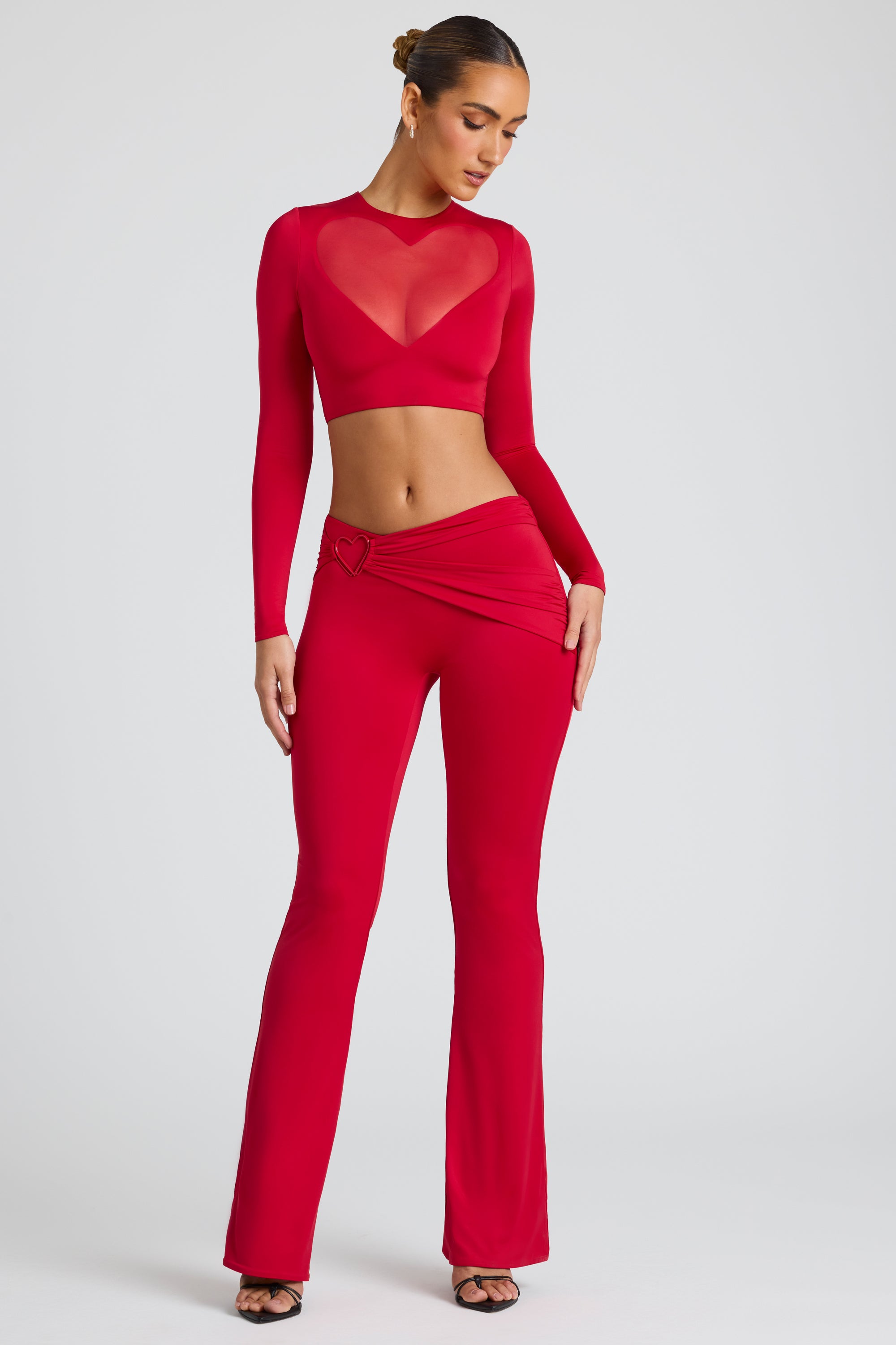 Oh Polly Tall Draped Detail Straight Leg Trousers in Fire Red 2