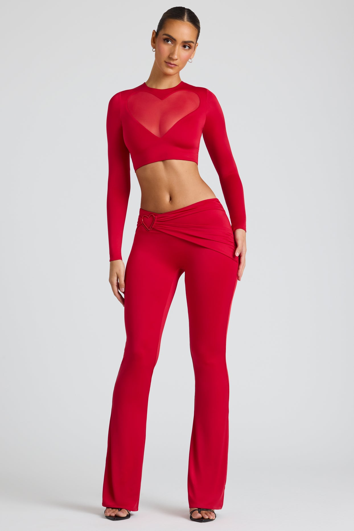 Petite Draped Detail Straight Leg Trousers in Fire Red