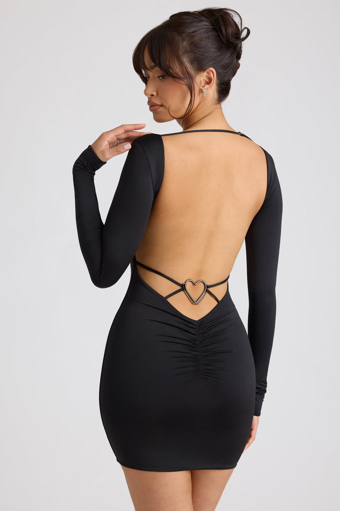 Keziah Long Sleeve Layered A-Line Mini Dress in Black
