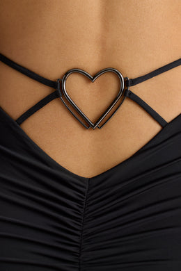 Minivestido de manga comprida com decote em coração em preto