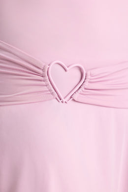 Minivestido com gola redonda e detalhe de coração em rosa suave