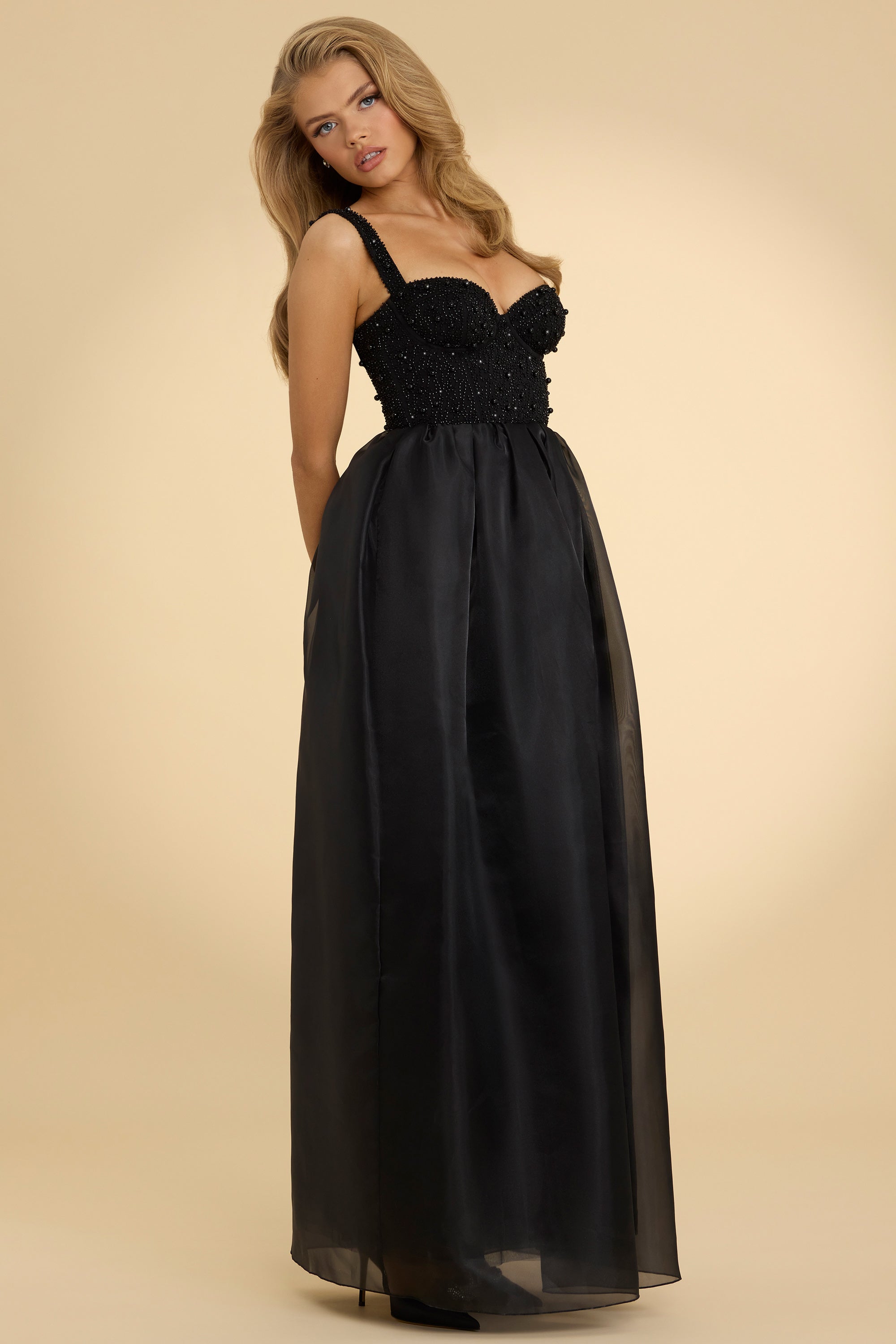 Delancey Corset Organza Maxi Dress in Black | Oh Polly