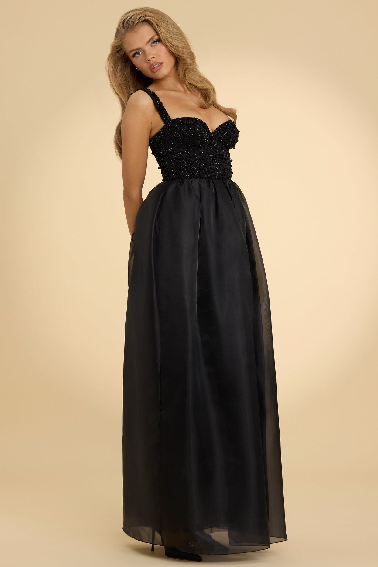 Corset Organza Maxi Dress in Black