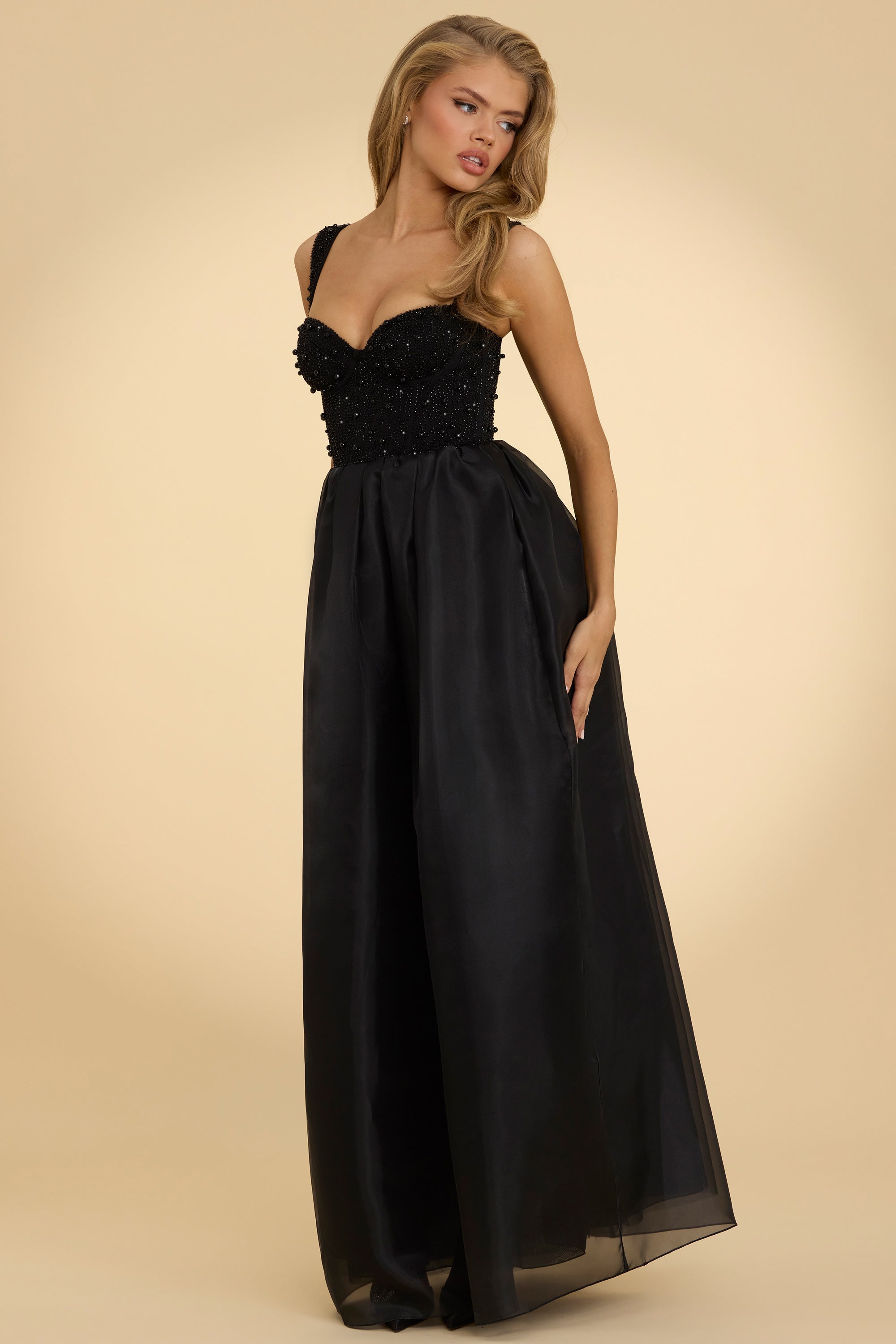 Delancey Corset Organza Maxi Dress in Black | Oh Polly