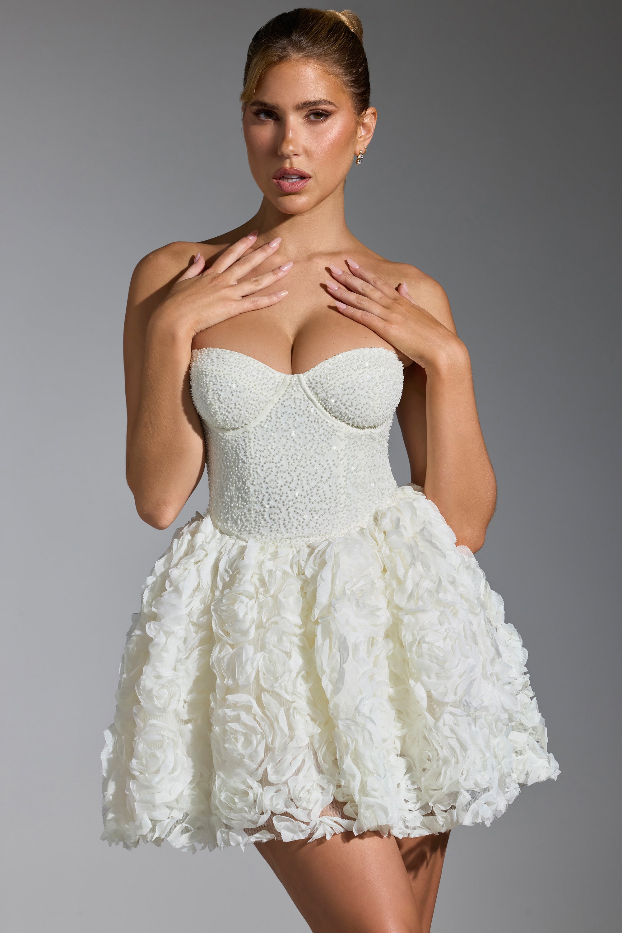 Genny floral-appliqué mini dress - White