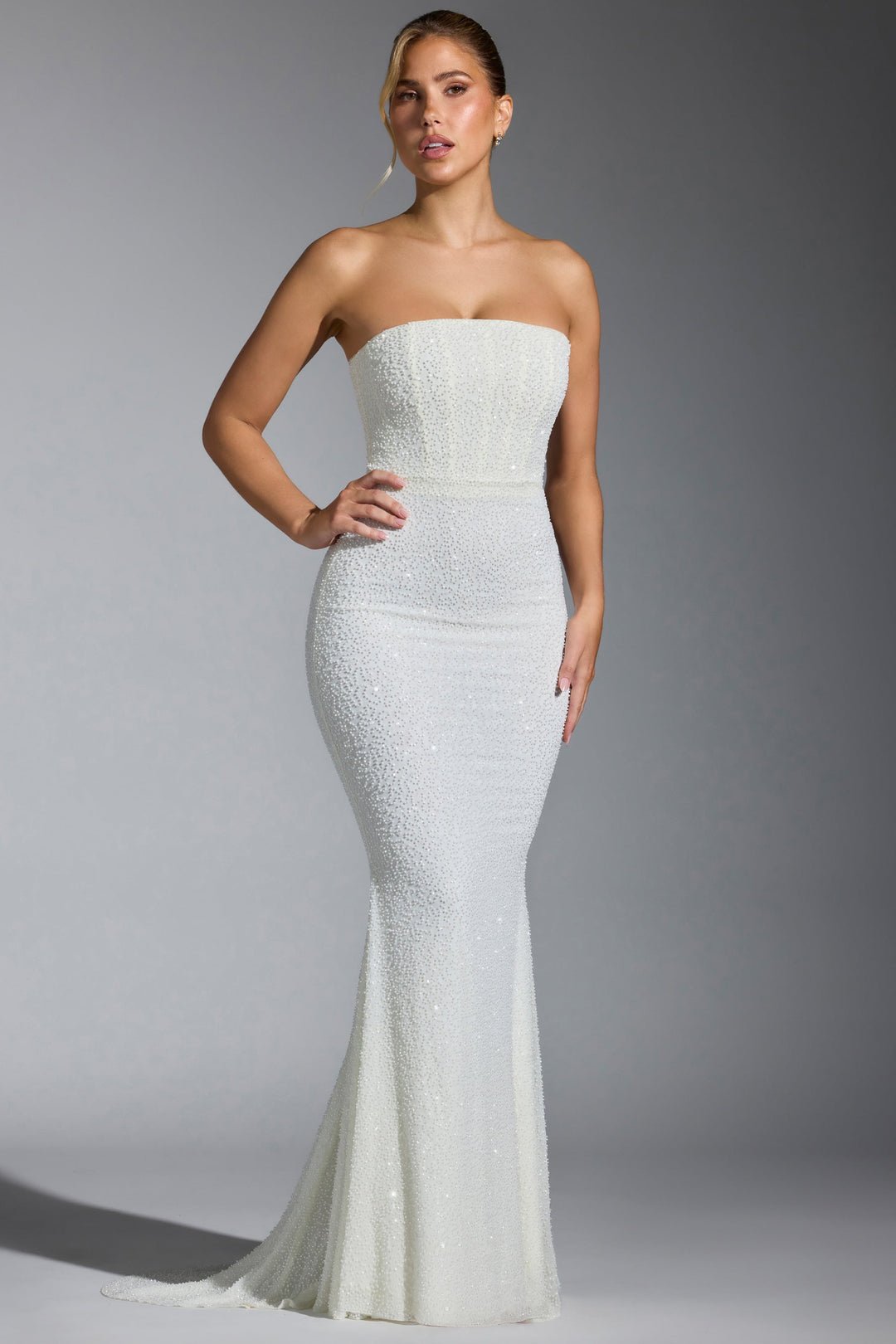 Florentina Embellished Corset Gown in White | Oh Polly