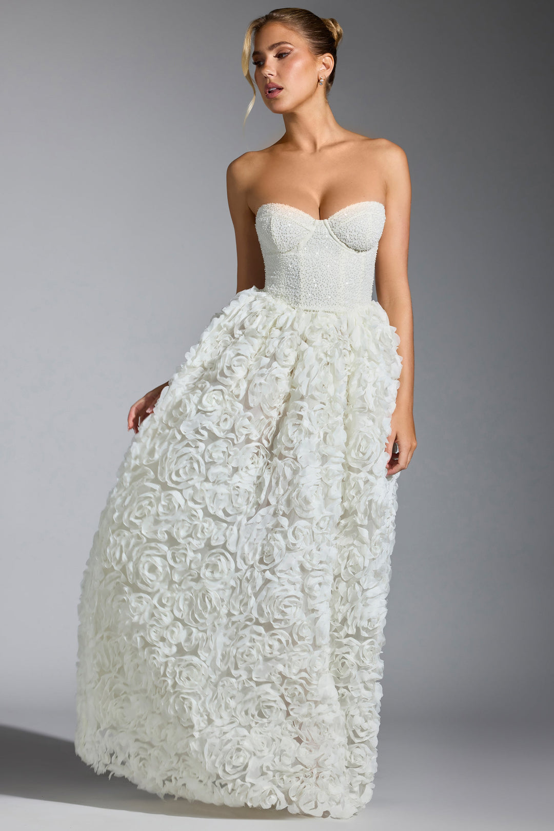 AJE (pink/white) Cordelia corseted floral off the shoulder gown main image 0