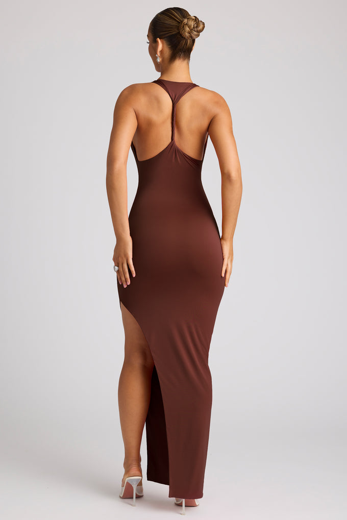 Multiwear Cowl Neck Wrap Over Evening Gown in Chocolate Brown
