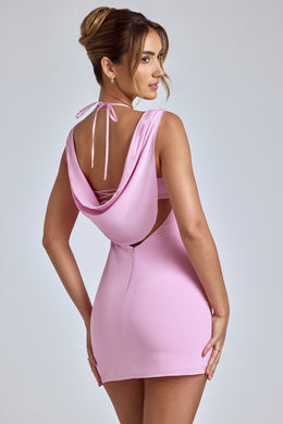 Cowl-Neck A-Line Mini Dress in Baby Pink