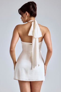 Cross-Neck A-Line Mini Dress in Ivory