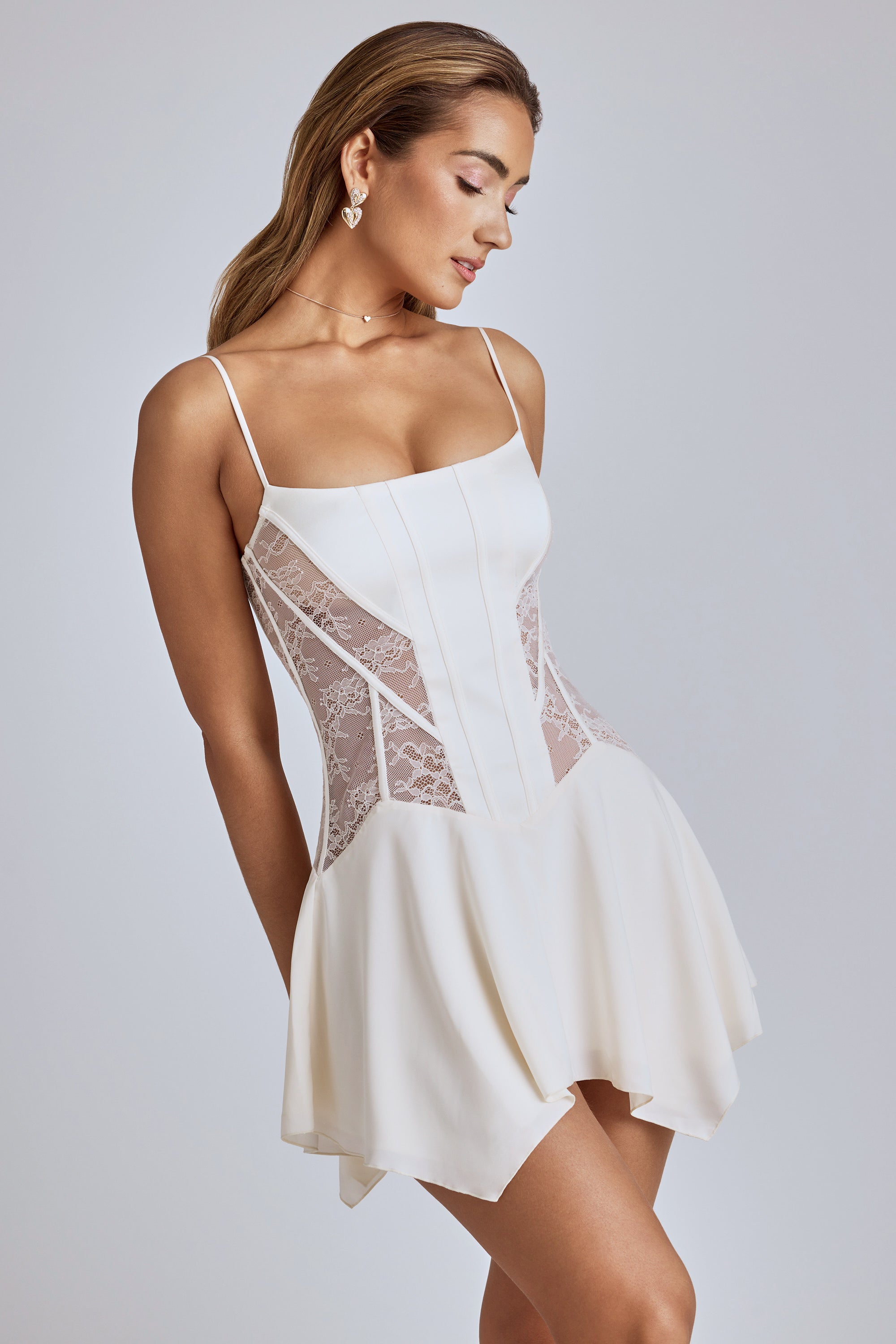 Ivory Lace Handkerchief Hem Dress