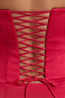 Minivestido con corsé con cordones en rojo cereza