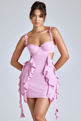 Panelled Ruffle Mini Dress in Baby Pink