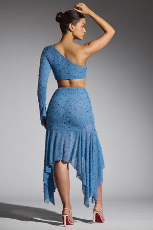 Embellished Handkerchief Hem Skirt in Smokey Blue