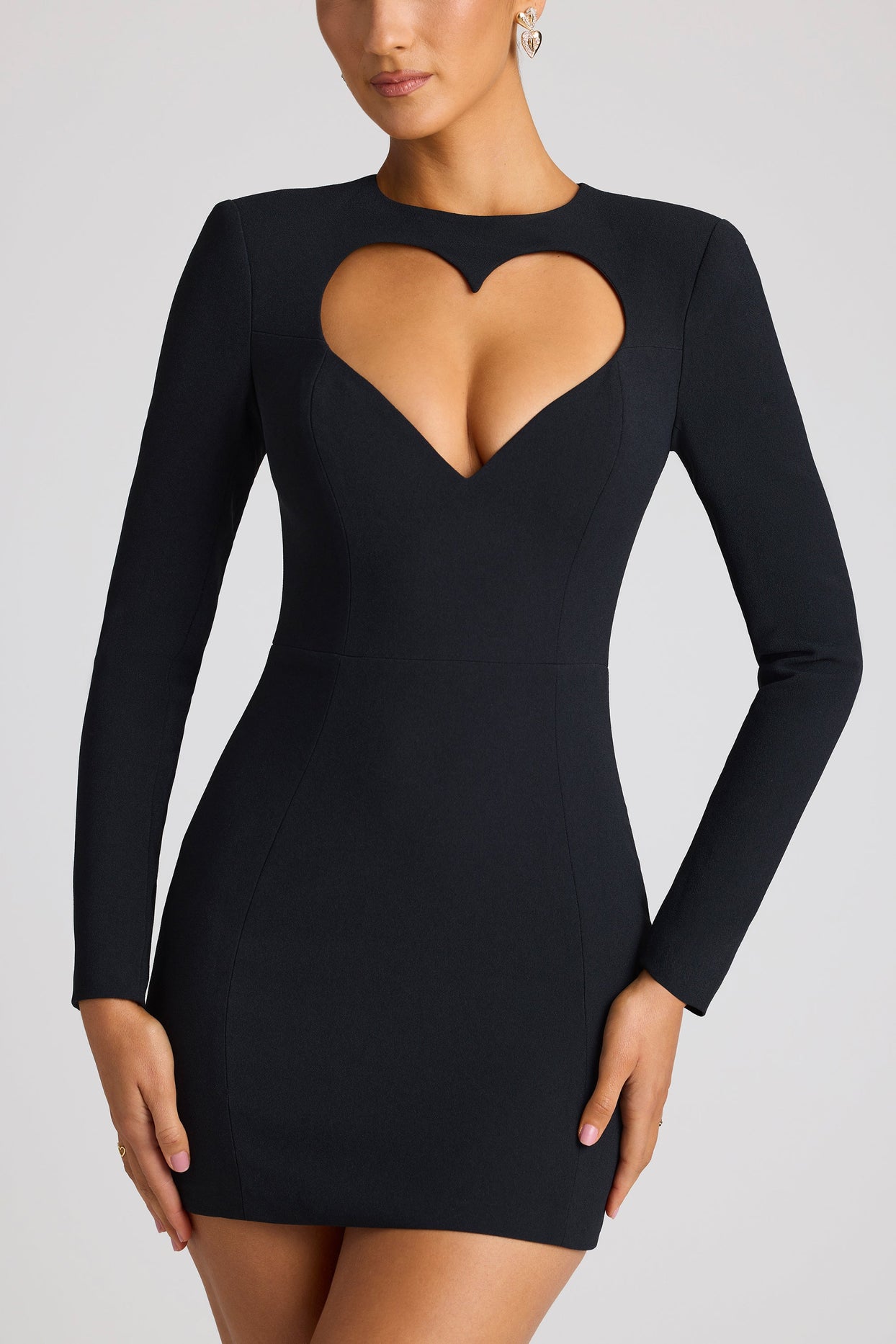 Luciana Heart Cut Out Long Sleeve Mini Dress in Black