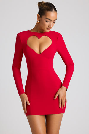 Heart Cut Out Long Sleeve Mini Dress in Fire Red - 6 | Oh Polly Heart Cut Out Long Sleeve Mini Dress in Fire Red - 6 | Oh Polly
