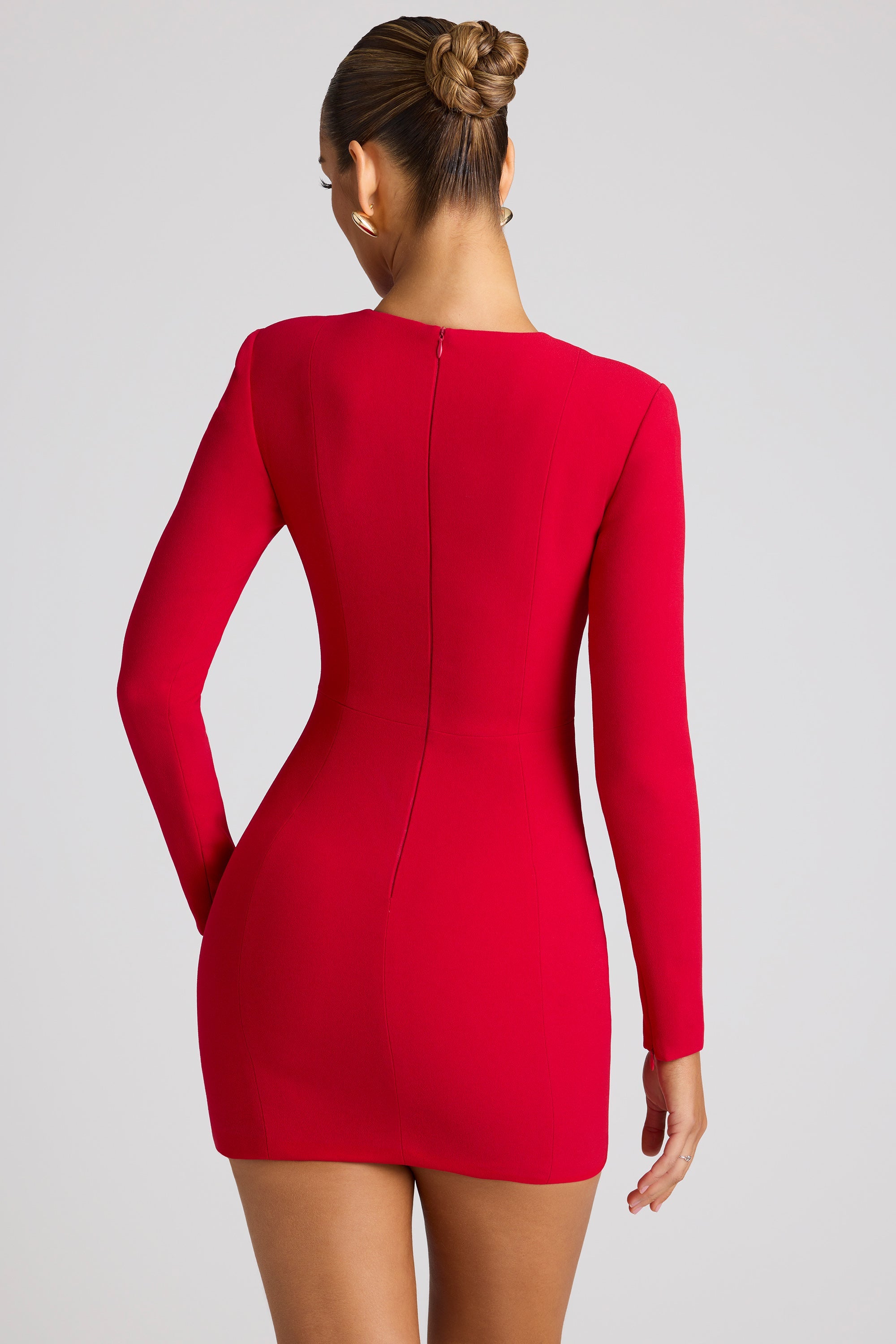 Luciana Heart Cut Out Long Sleeve Mini Dress in Fire Red | Oh Polly