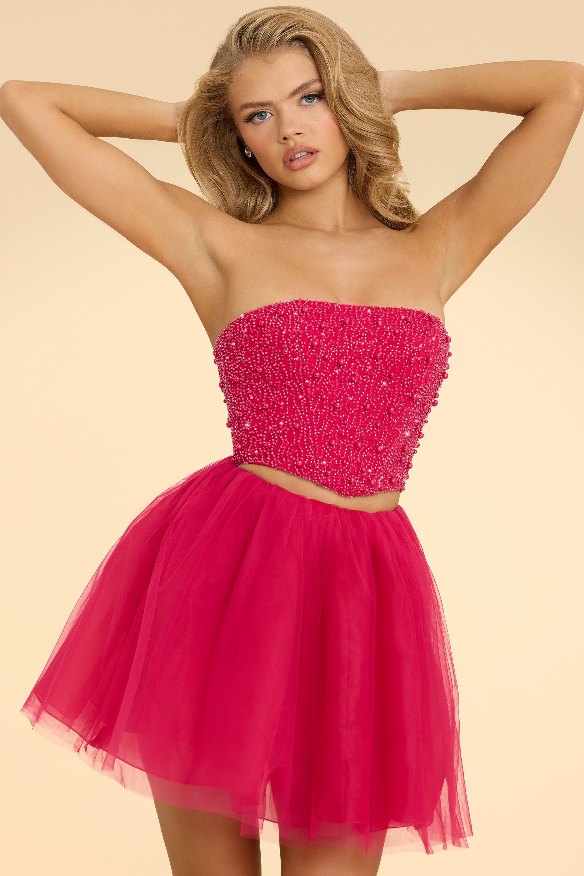 Hot Pink Short Strapless Dress