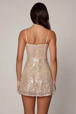 Embellished V-neck Lace Mini Dress in Pale Peach - 2 | Oh Polly Embellished V-neck Lace Mini Dress in Pale Peach - 2 | Oh Polly