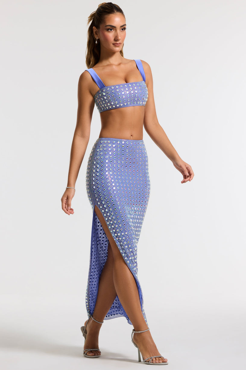 Embellished Mid Rise Gown Skirt in Blue - 1