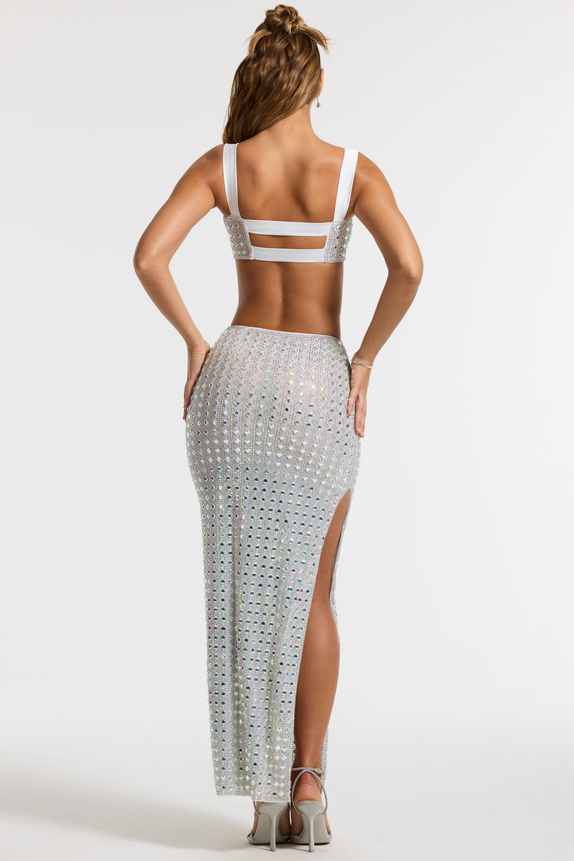 Embellished Mid Rise Gown Skirt in Silver - 2