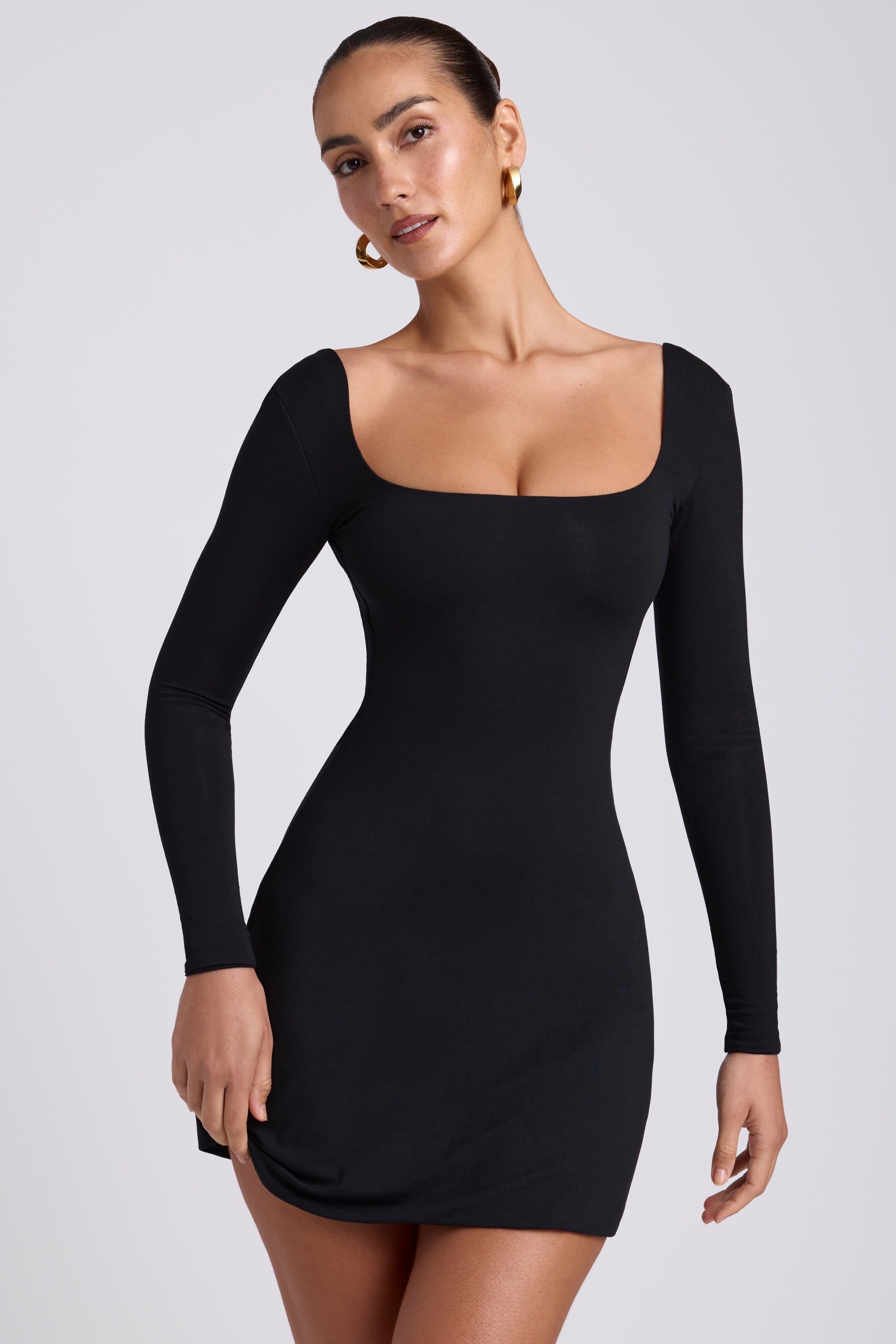 Modal Square Neck Long Sleeve Mini Dress in Black - XXL | Oh Polly Modal Square Neck Long Sleeve Mini Dress in Black - XXL | Oh Polly